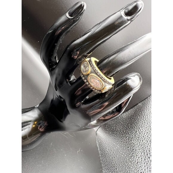 WIDE Band Ring with Crystal Insets - Picture 2 of 8